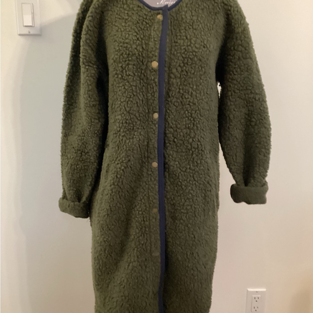 Toad & co Sespe Sherpa Coatigan Green Longline Fleece Coat. Small